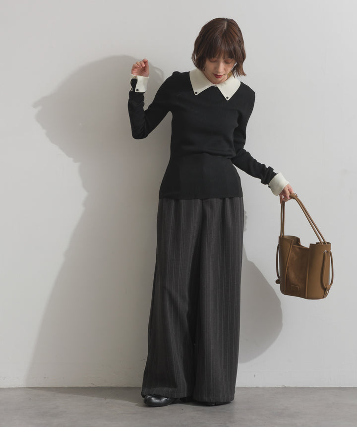 配色襟リブニットプルオーバー