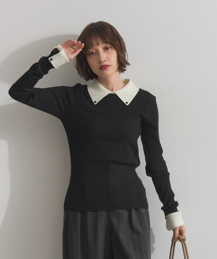 配色襟リブニットプルオーバー