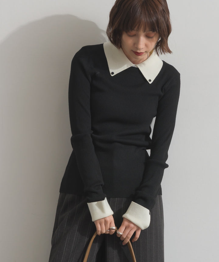 配色襟リブニットプルオーバー
