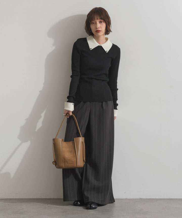 配色襟リブニットプルオーバー