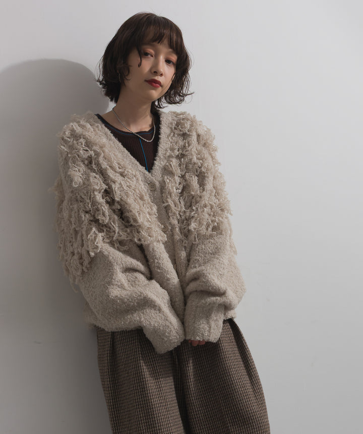 ループ編みVネックニットカーディガン