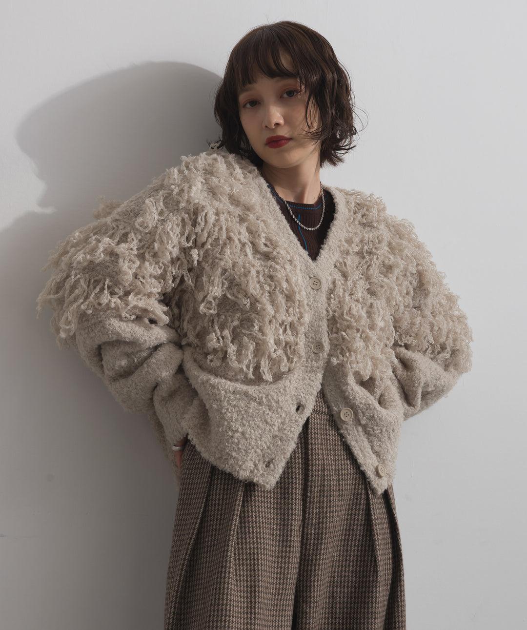 ループ編みVネックニットカーディガン