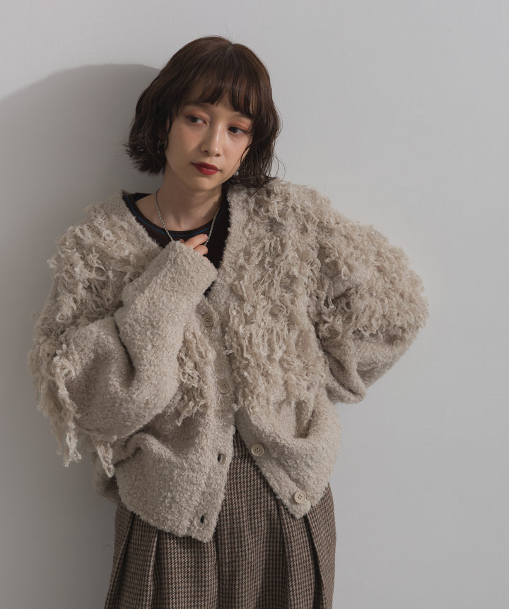 ループ編みVネックニットカーディガン