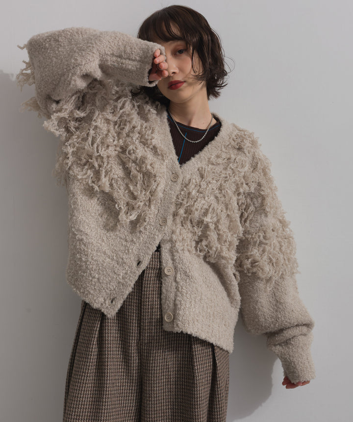 ループ編みVネックニットカーディガン