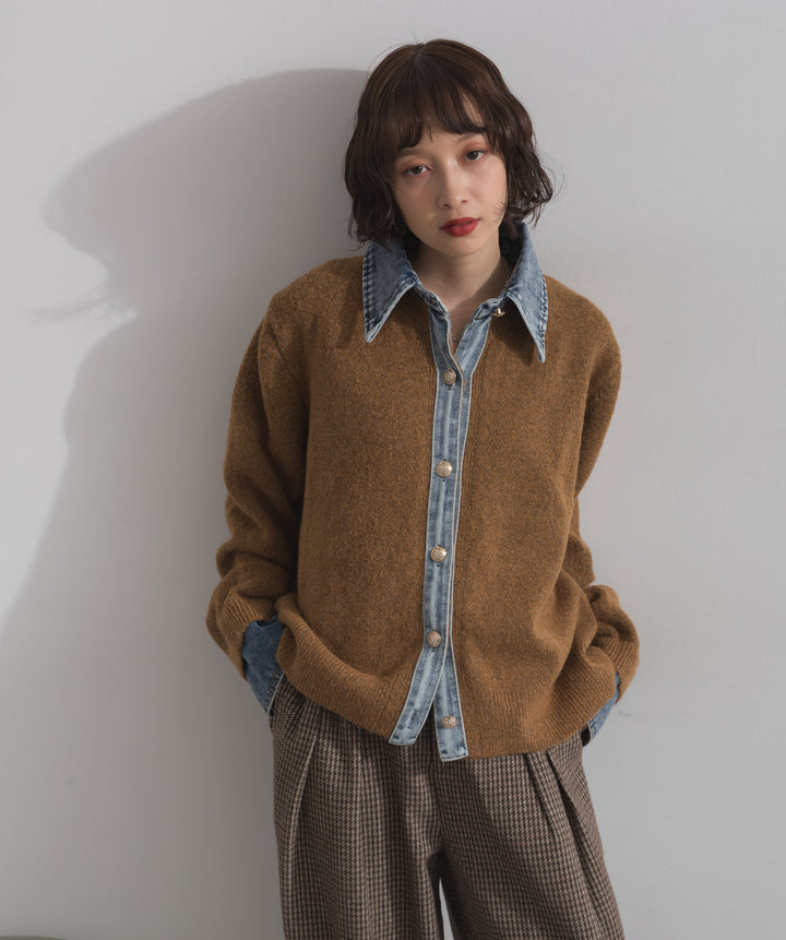 デニム襟レイヤード風ニットトップス