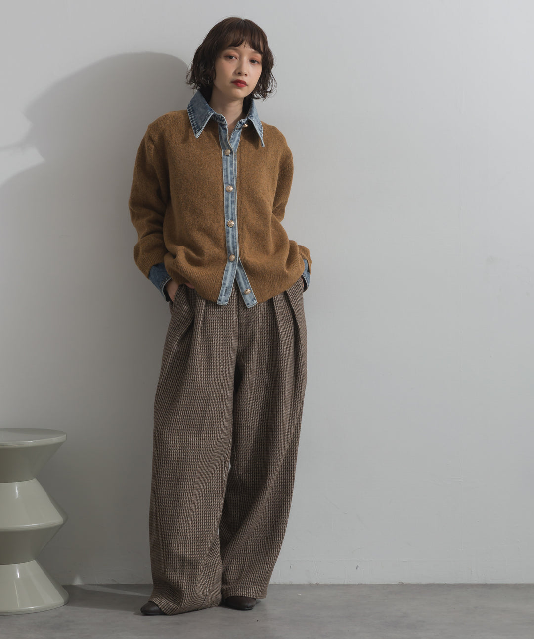 デニム襟レイヤード風ニットトップス