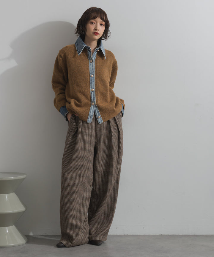 デニム襟レイヤード風ニットトップス