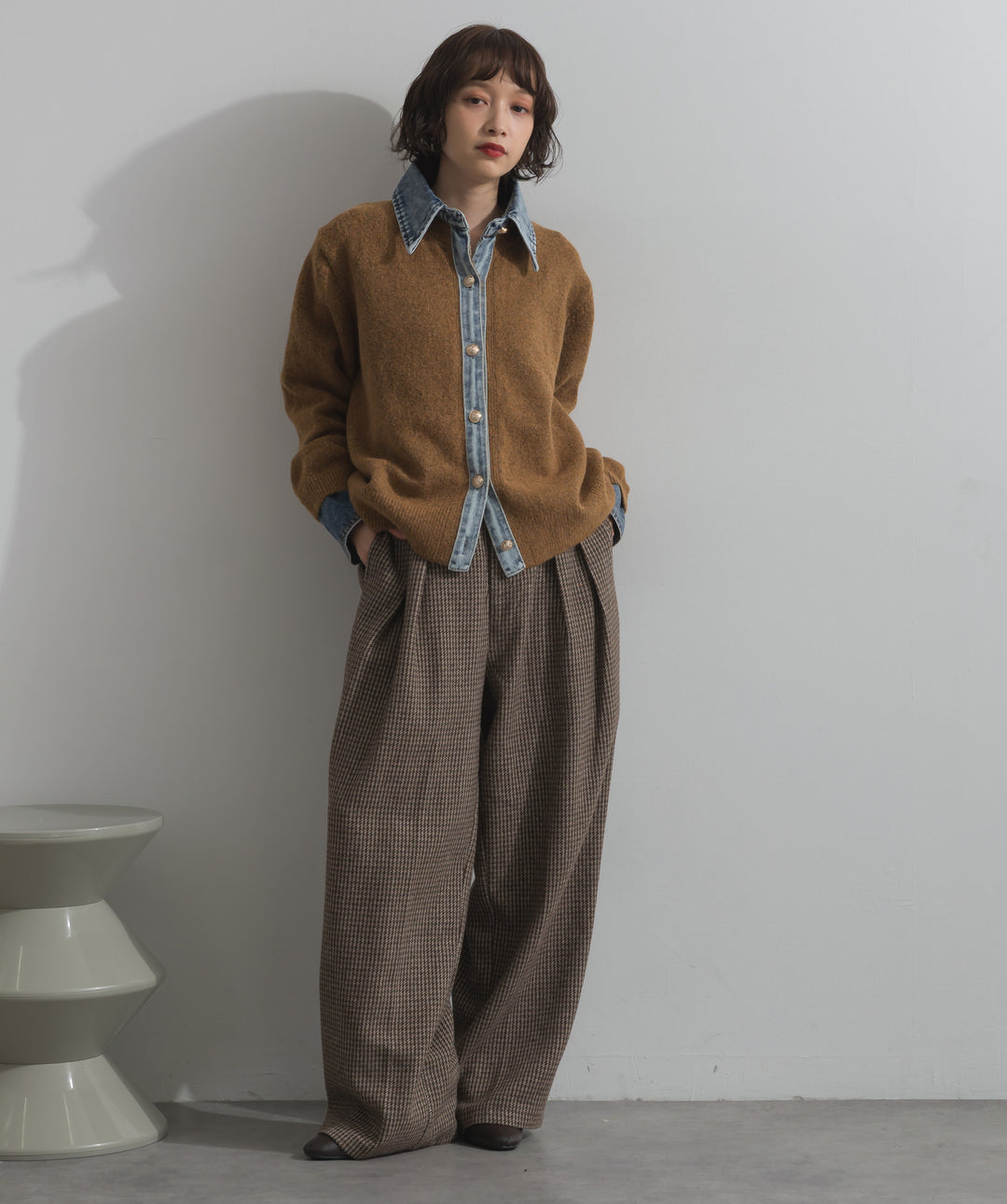 千鳥柄タックトラウザーズパンツ