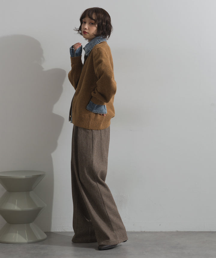 デニム襟レイヤード風ニットトップス