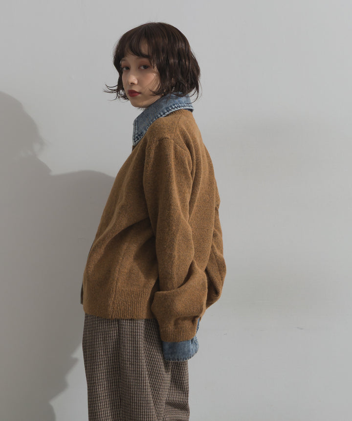 デニム襟レイヤード風ニットトップス