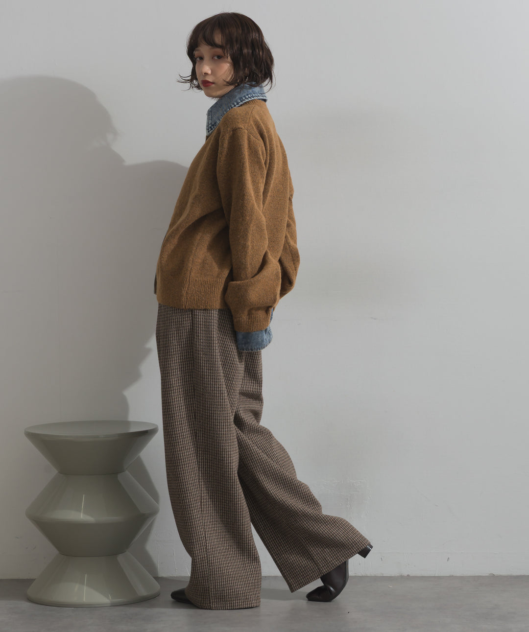 千鳥柄タックトラウザーズパンツ