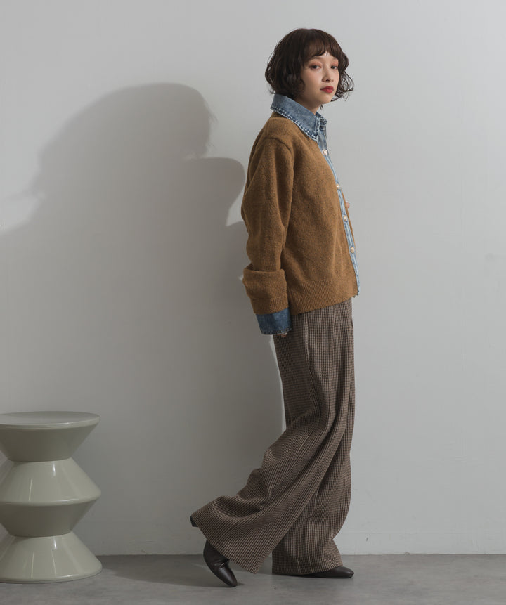 デニム襟レイヤード風ニットトップス