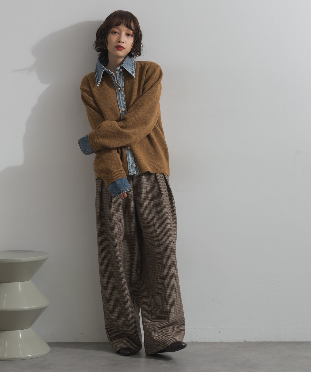 デニム襟レイヤード風ニットトップス