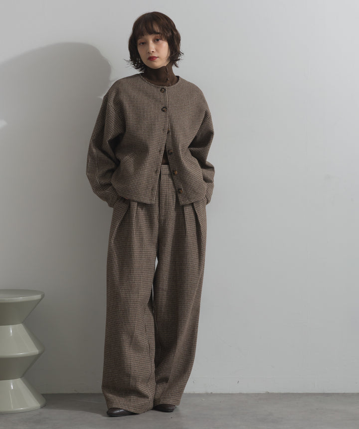 ノーカラーガンクラブチェックジャケット