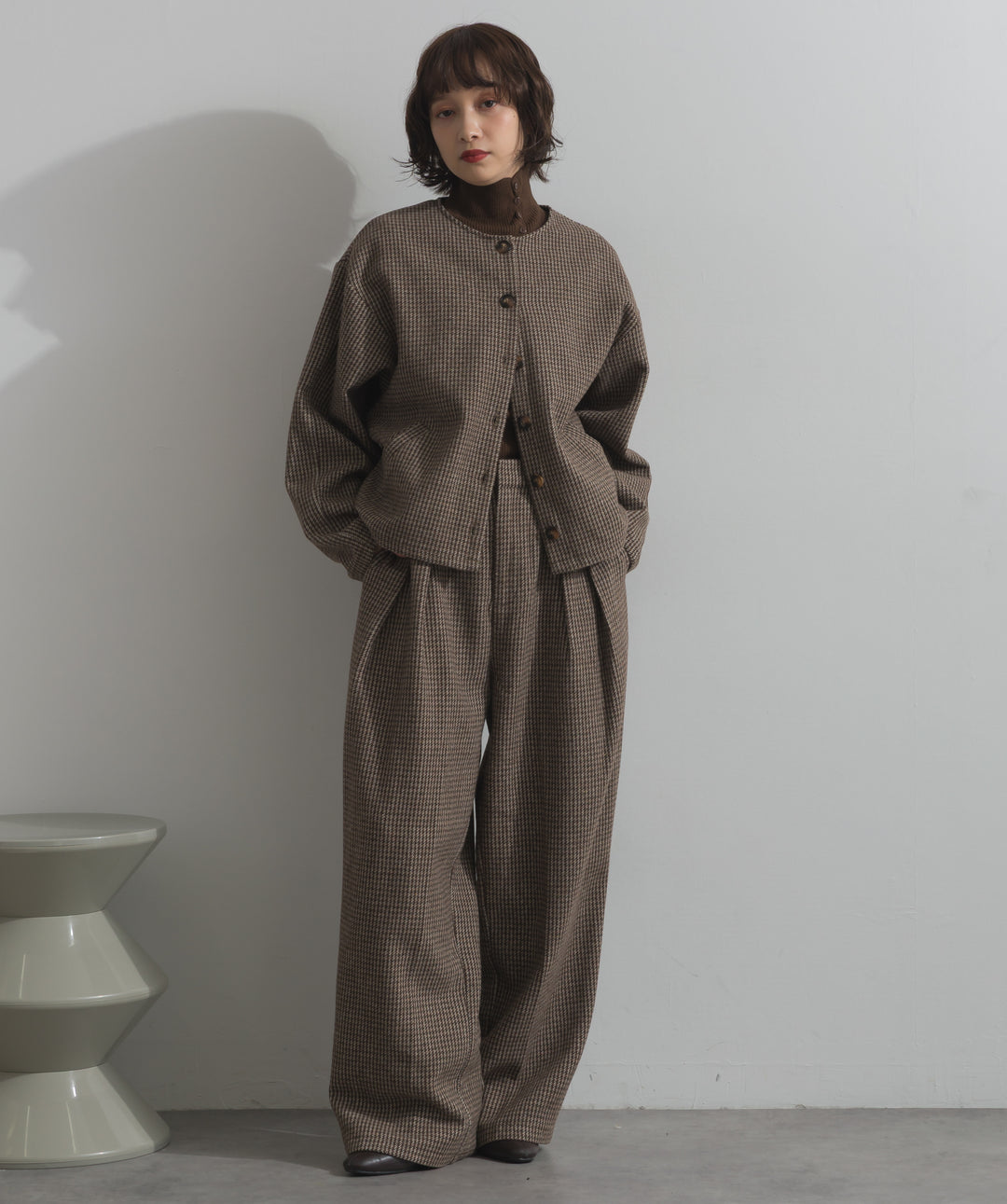 千鳥柄タックトラウザーズパンツ