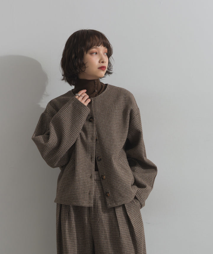 ノーカラーガンクラブチェックジャケット