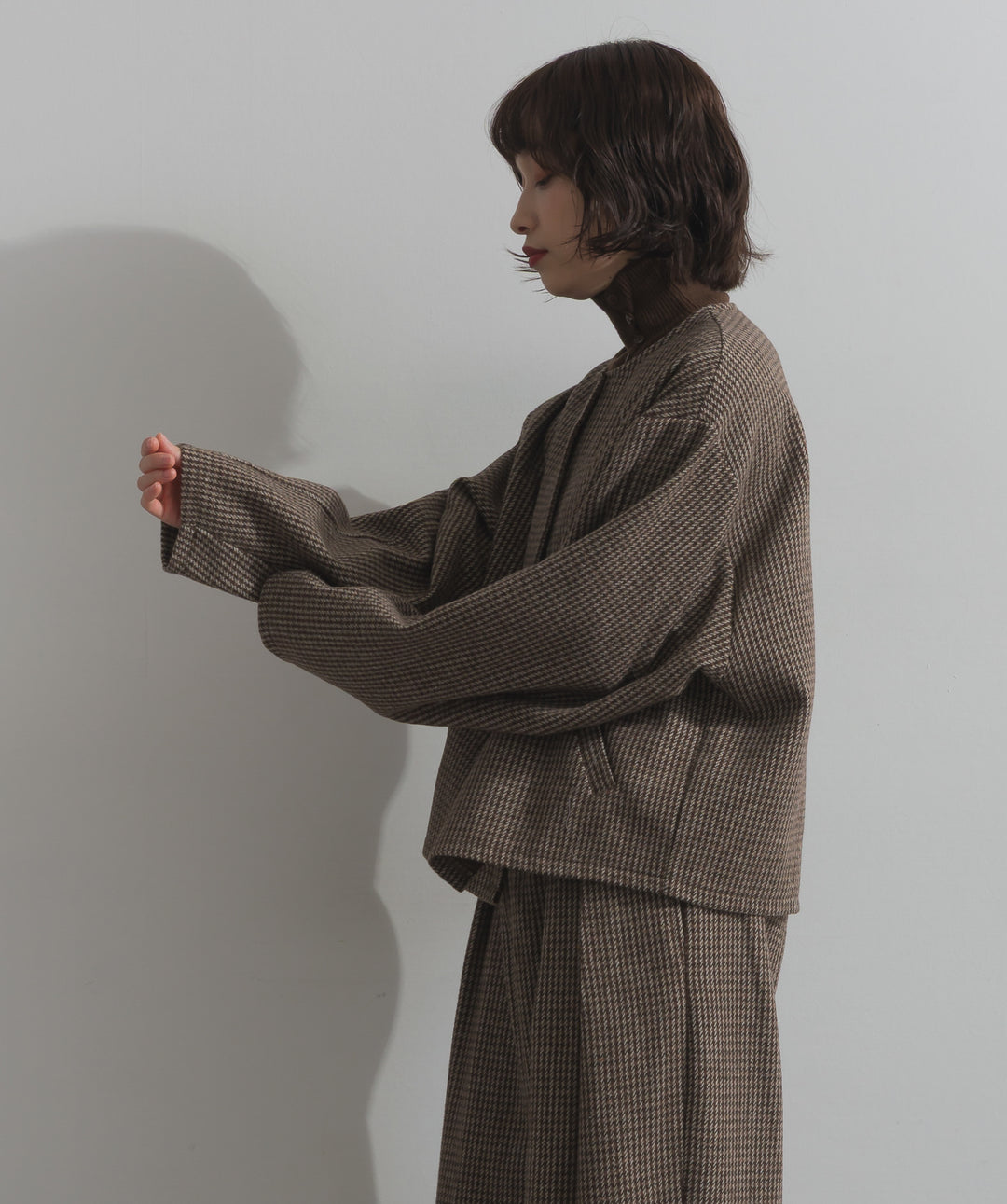 ノーカラーガンクラブチェックジャケット