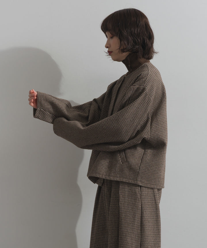 ノーカラーガンクラブチェックジャケット