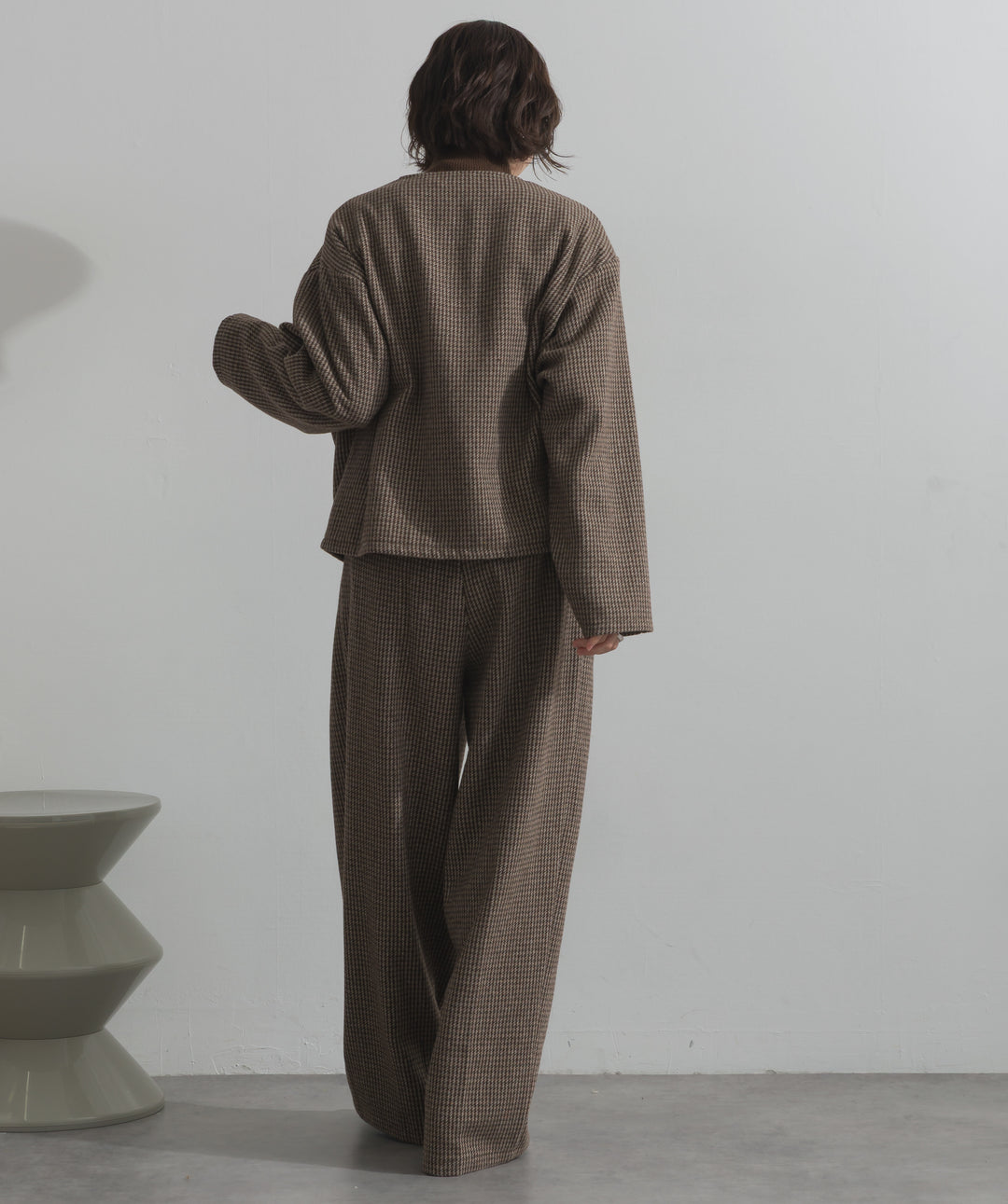 ノーカラーガンクラブチェックジャケット