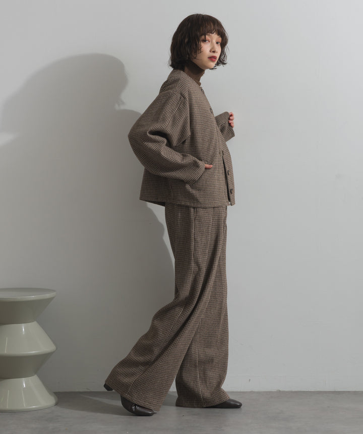 ノーカラーガンクラブチェックジャケット