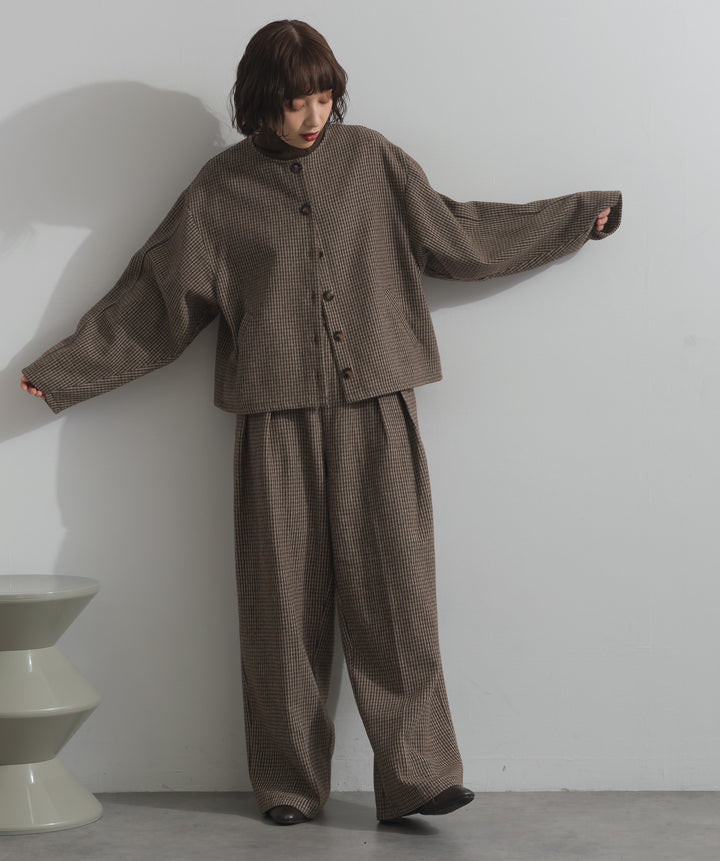 ノーカラーガンクラブチェックジャケット