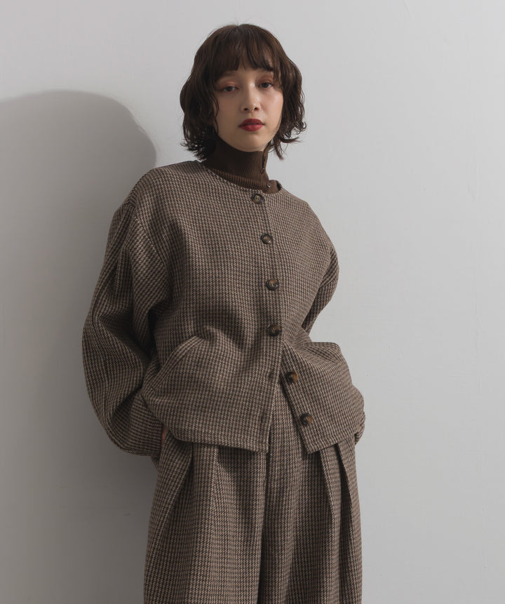 ノーカラーガンクラブチェックジャケット