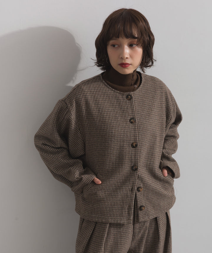 ノーカラーガンクラブチェックジャケット