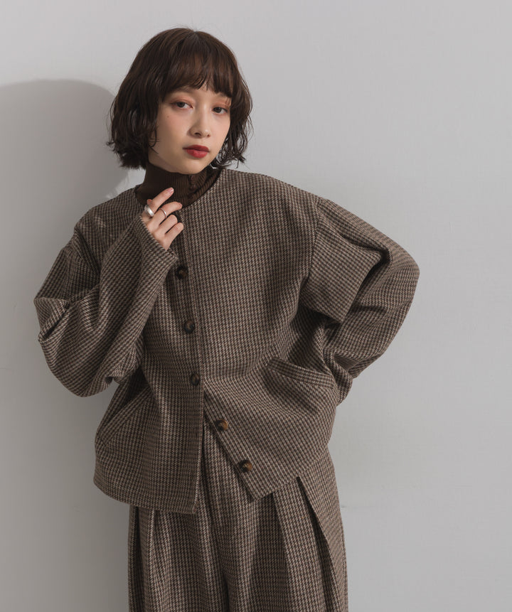 ノーカラーガンクラブチェックジャケット