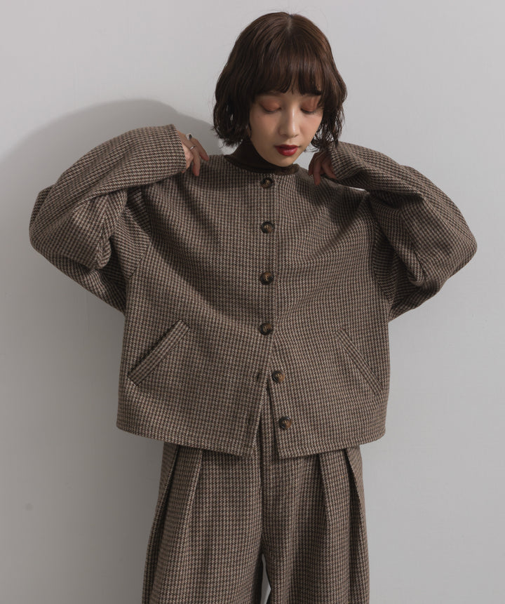 ノーカラーガンクラブチェックジャケット