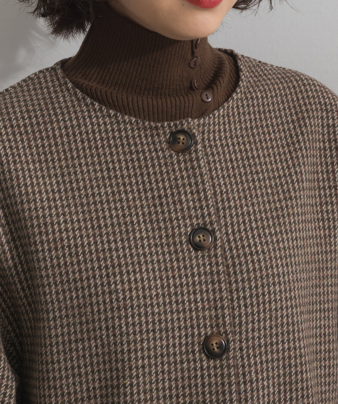 ノーカラーガンクラブチェックジャケット