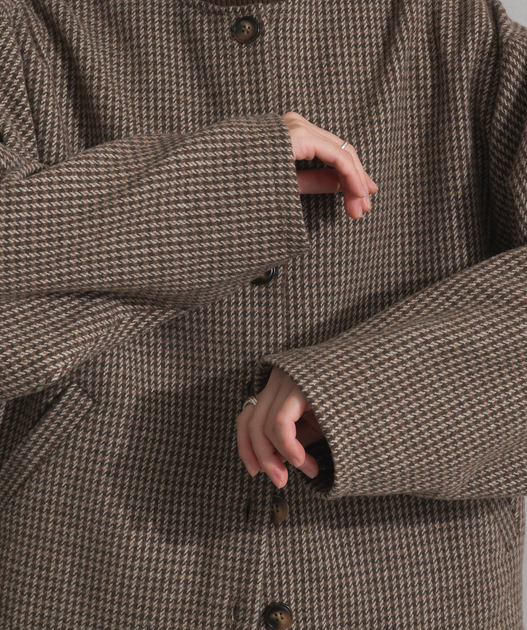 ノーカラーガンクラブチェックジャケット