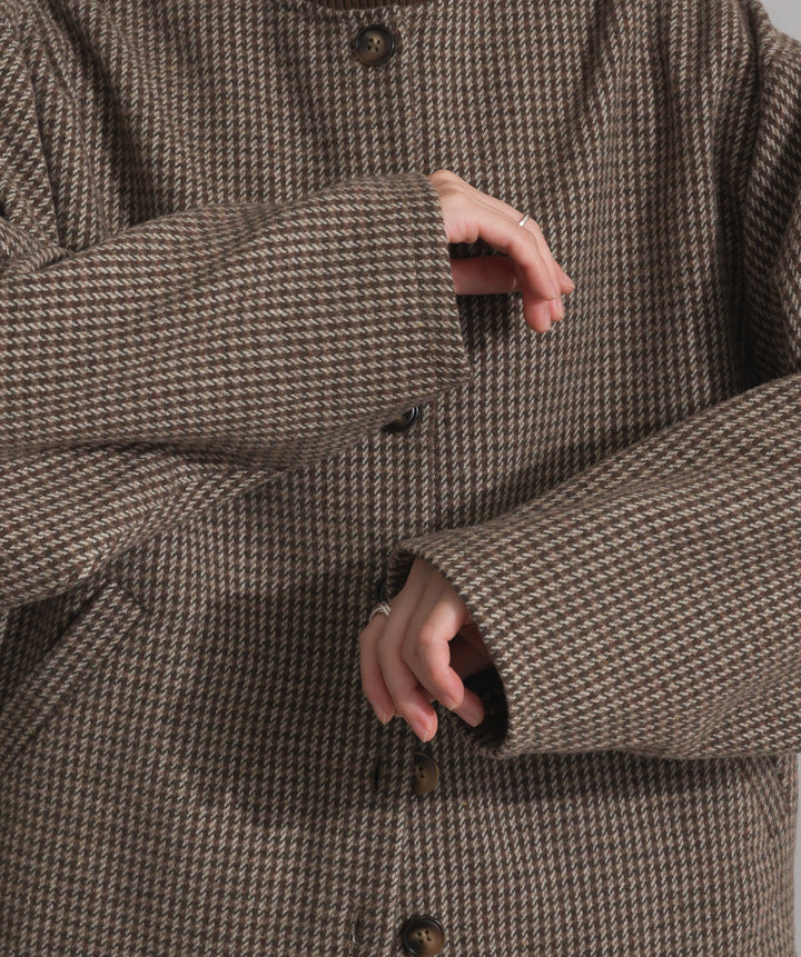 ノーカラーガンクラブチェックジャケット