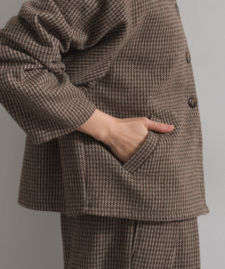 ノーカラーガンクラブチェックジャケット