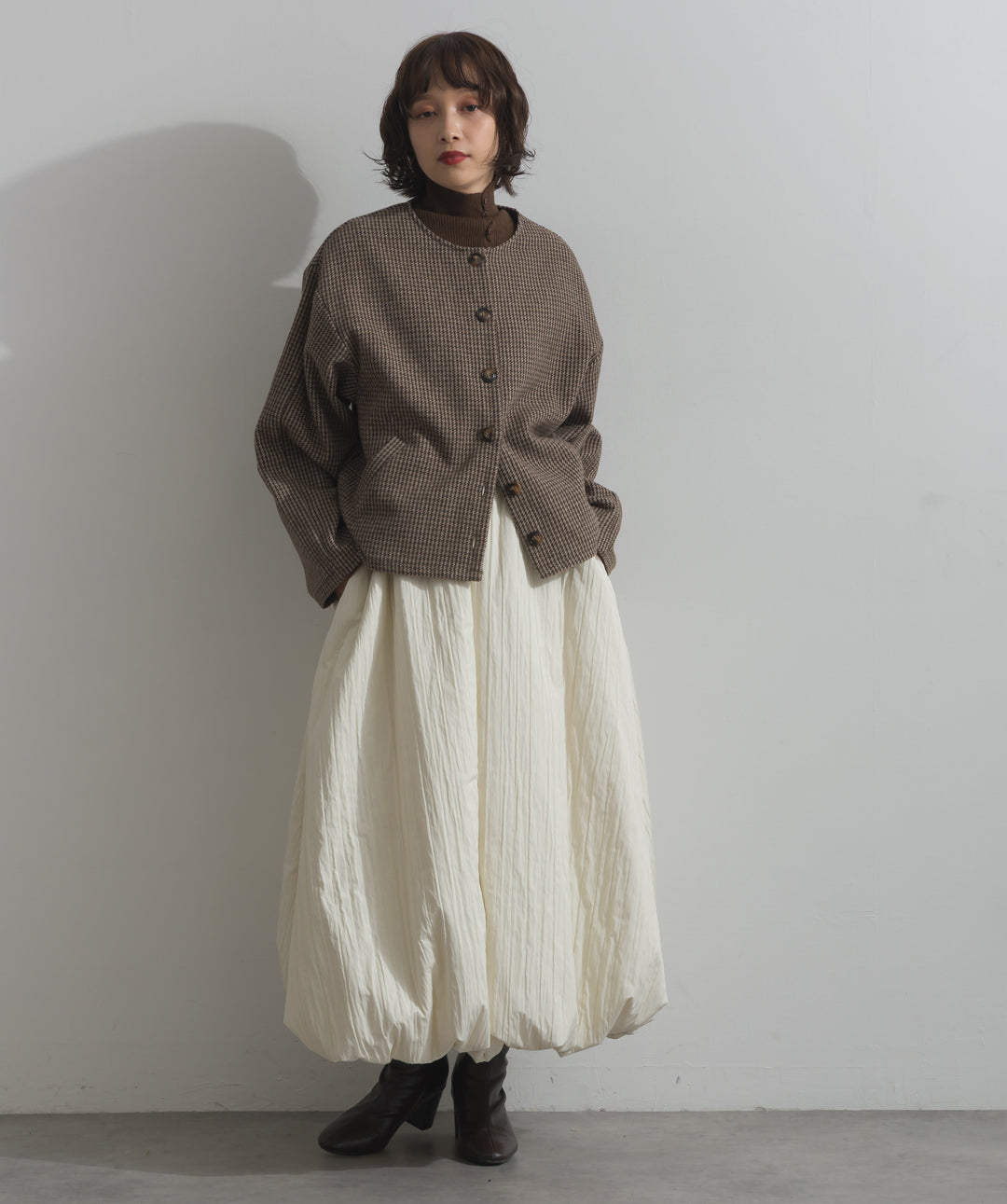 ノーカラーガンクラブチェックジャケット