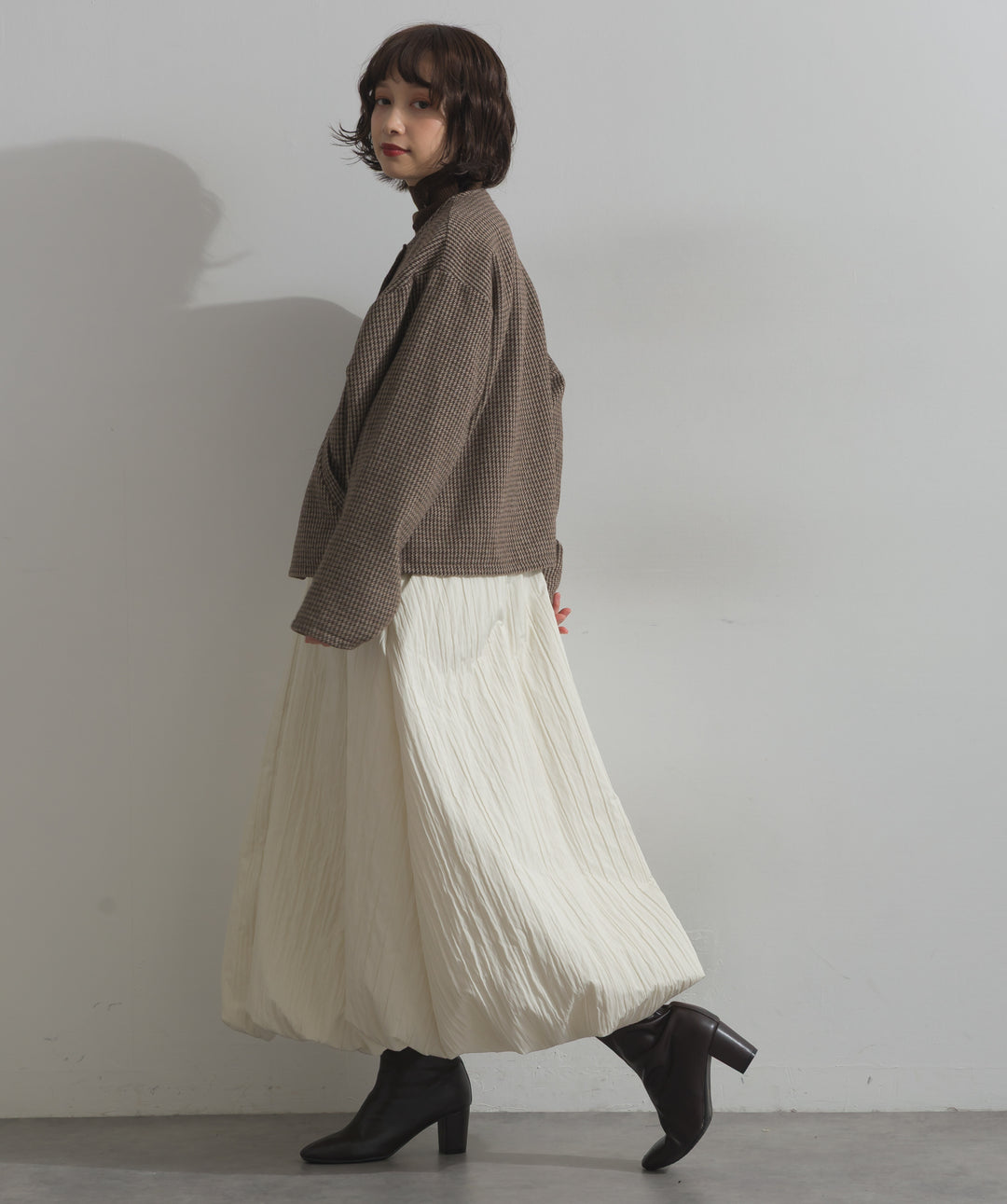 ノーカラーガンクラブチェックジャケット