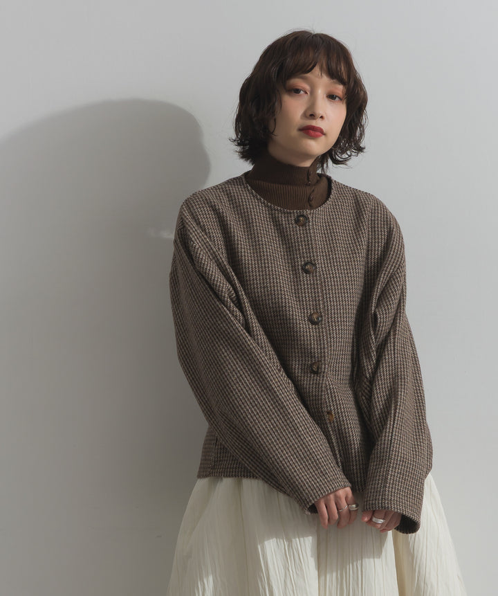 ノーカラーガンクラブチェックジャケット