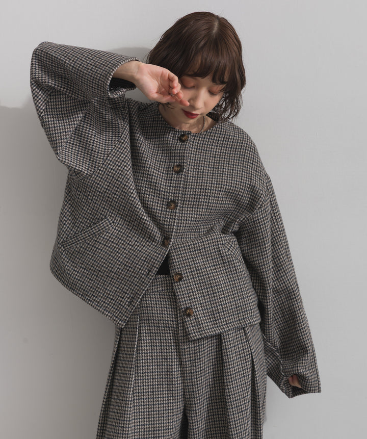 ノーカラーガンクラブチェックジャケット