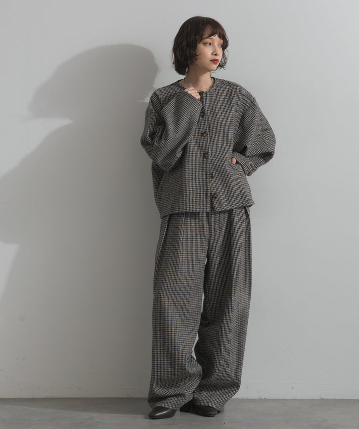 ノーカラーガンクラブチェックジャケット