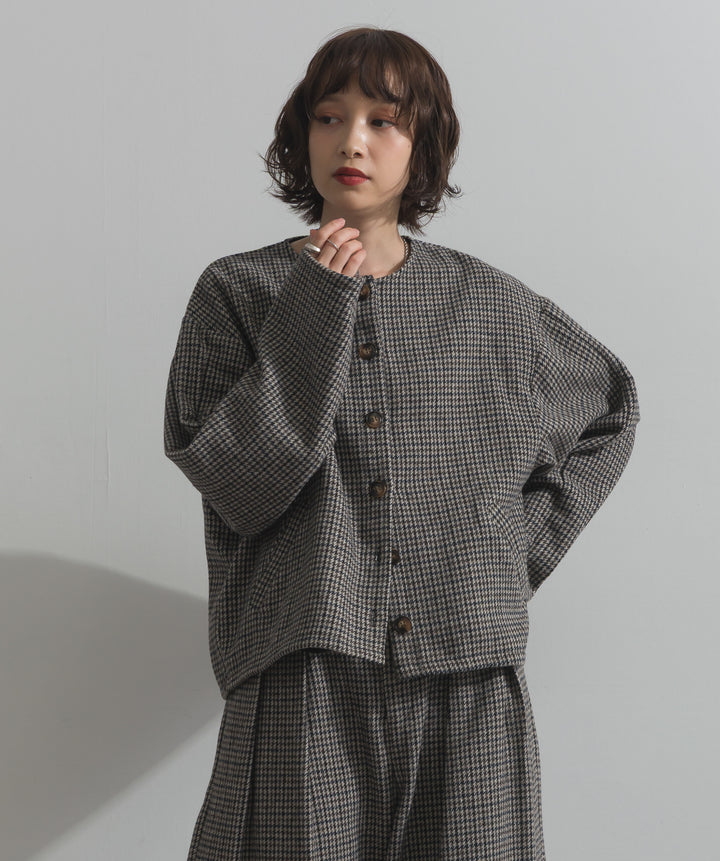 ノーカラーガンクラブチェックジャケット