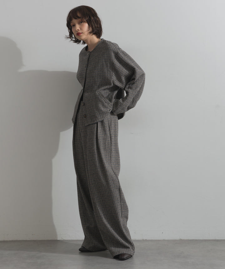 ノーカラーガンクラブチェックジャケット