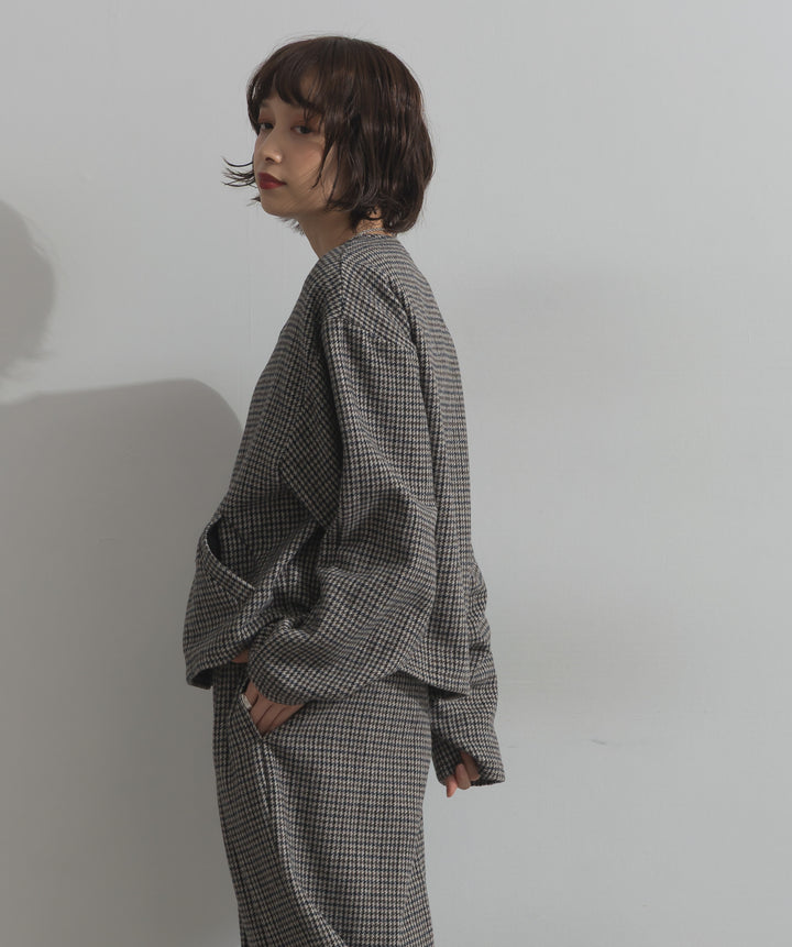 ノーカラーガンクラブチェックジャケット