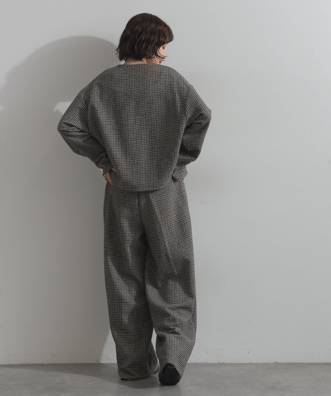 ノーカラーガンクラブチェックジャケット