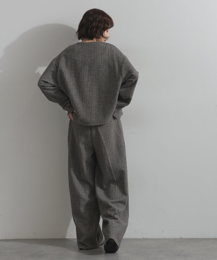 ノーカラーガンクラブチェックジャケット