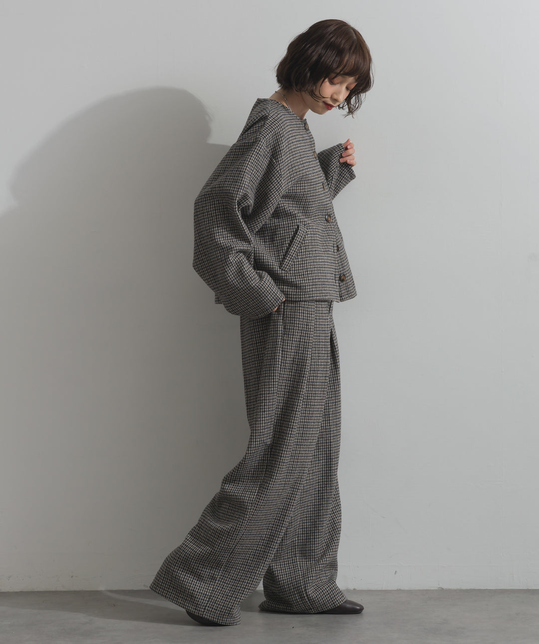 ノーカラーガンクラブチェックジャケット