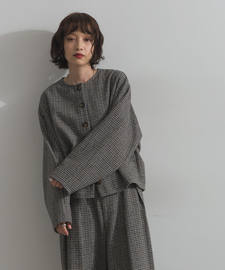 ノーカラーガンクラブチェックジャケット