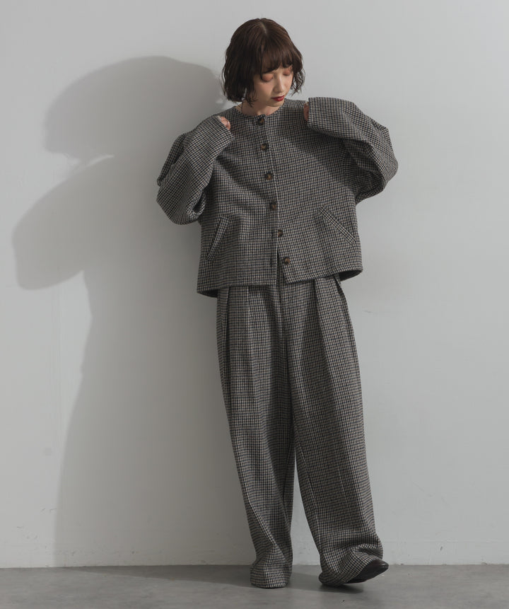 ノーカラーガンクラブチェックジャケット