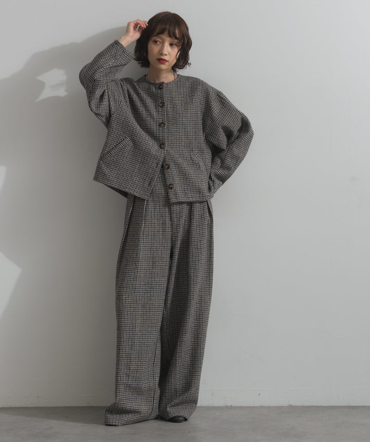 ノーカラーガンクラブチェックジャケット