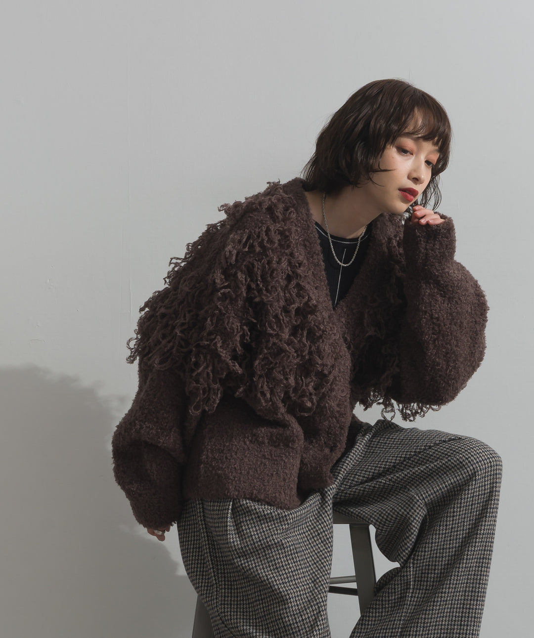 ループ編みVネックニットカーディガン