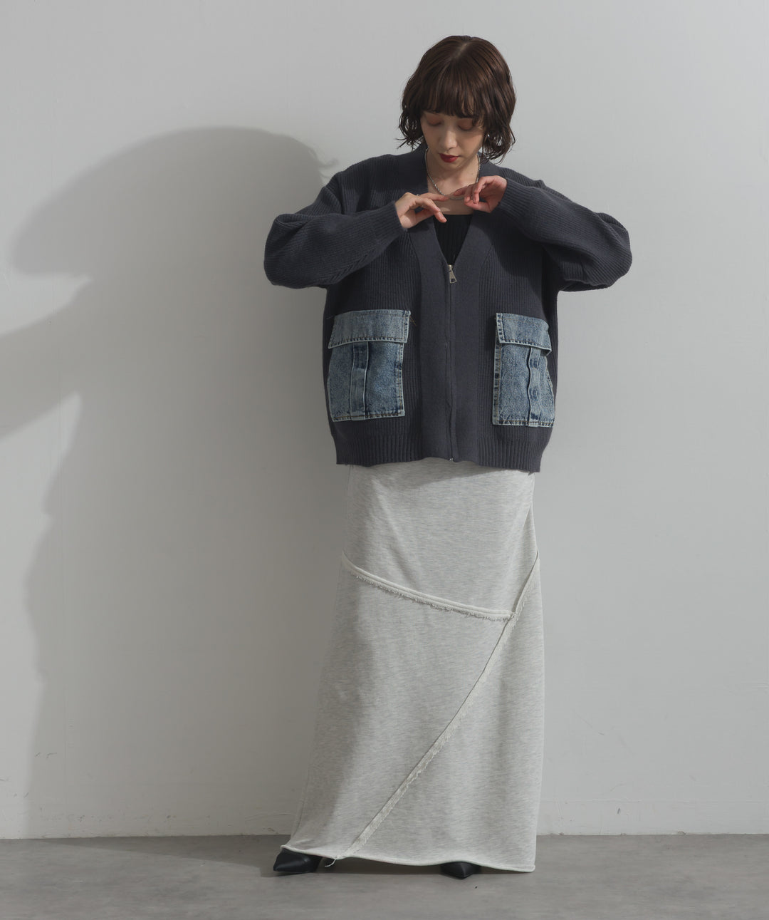デニムポケットジップニットカーディガン