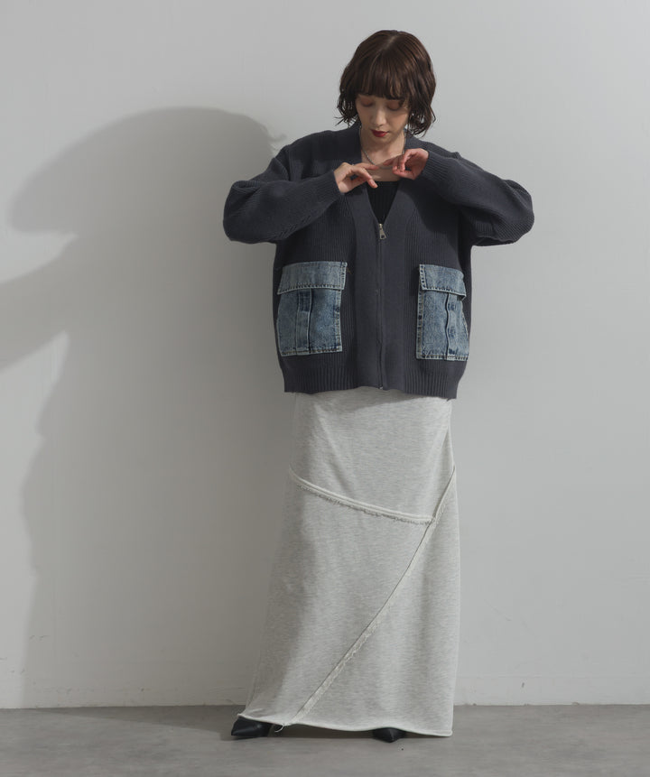 デニムポケットジップニットカーディガン